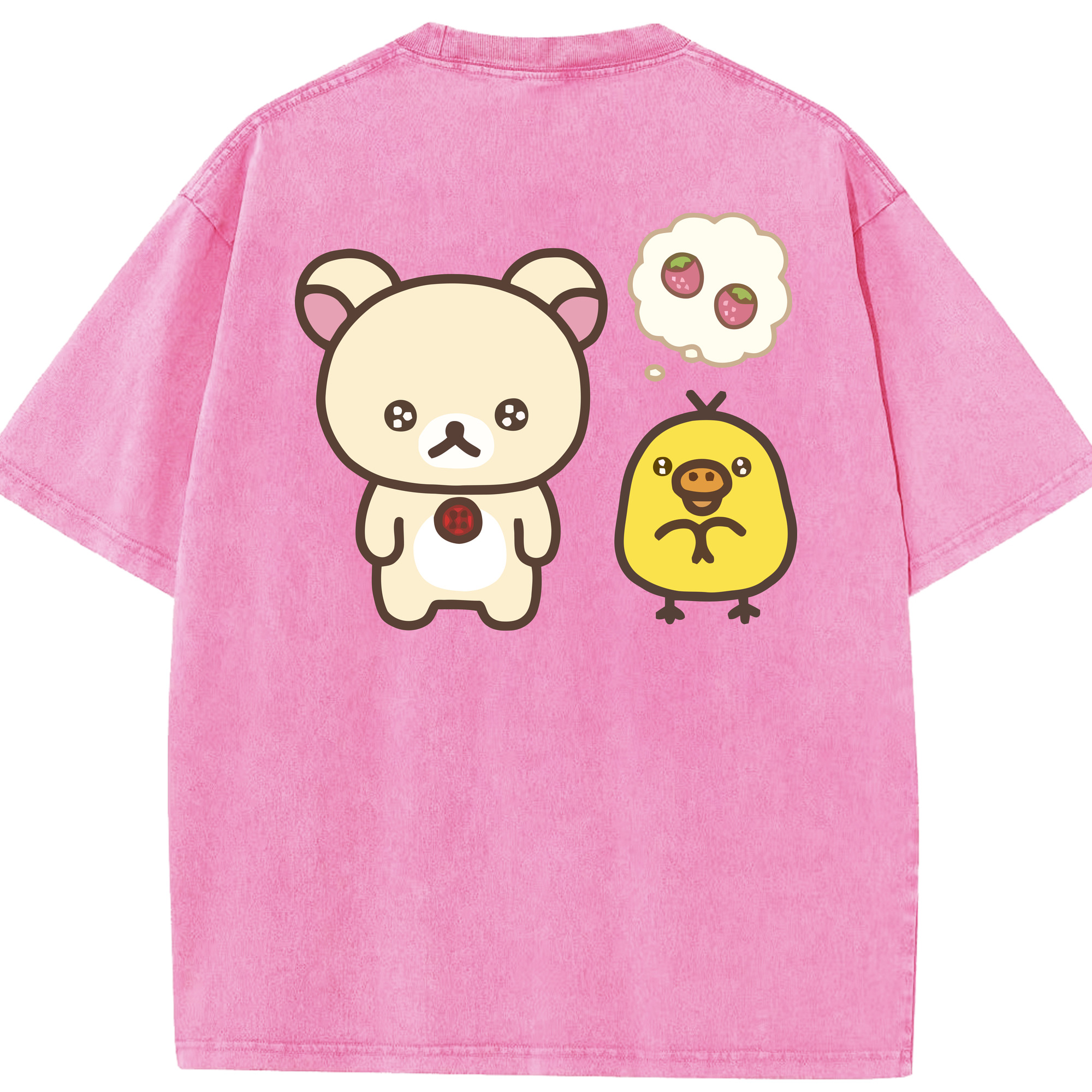 （画像用） リラックマ リラックマ キイロイトリ Rilakkuma Korilakkuma Kiiroitori 綿100% ヴィンテージ風 半袖Tシャツ（背面プリント）
